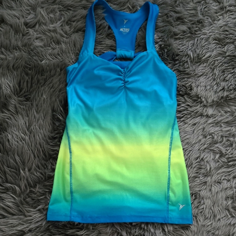 Old Navy Blue and Yellow Fitted Athletic Tank Top